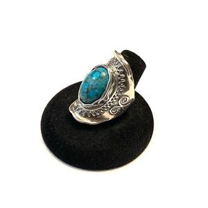 Didae Artisan Silver Ring and Turquoise Stone Ring Shablool Size 7 1/2